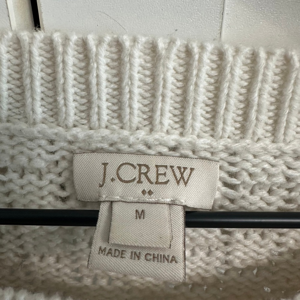 J.Crew Cable‎ Knit Sweater Womens M Cream Cotton Wool Crewneck Fisherman Coastal - Picture 3 of 13